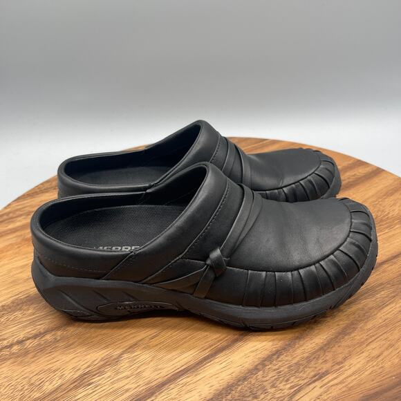 Merrell Encore Mules Womens 6.5 Black Pleated Leather Slip On Comfort Walking - Picture 1 of 8